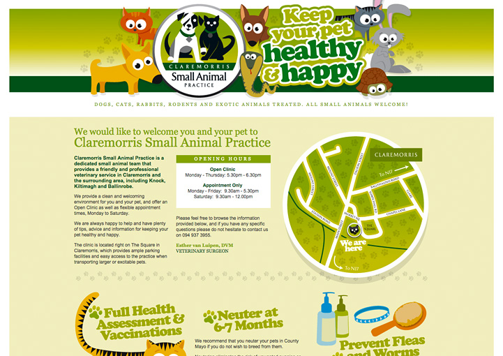 Claremorris Small Animal Practice web page design 1