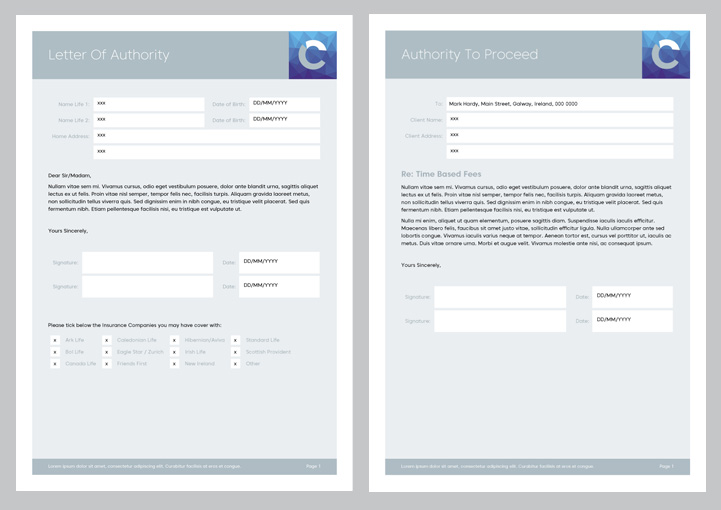 Curran Futures stationery forms design