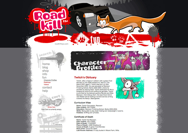 Roadkill Toys website design