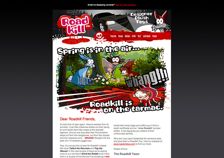 Roadkill Toys newsletter design