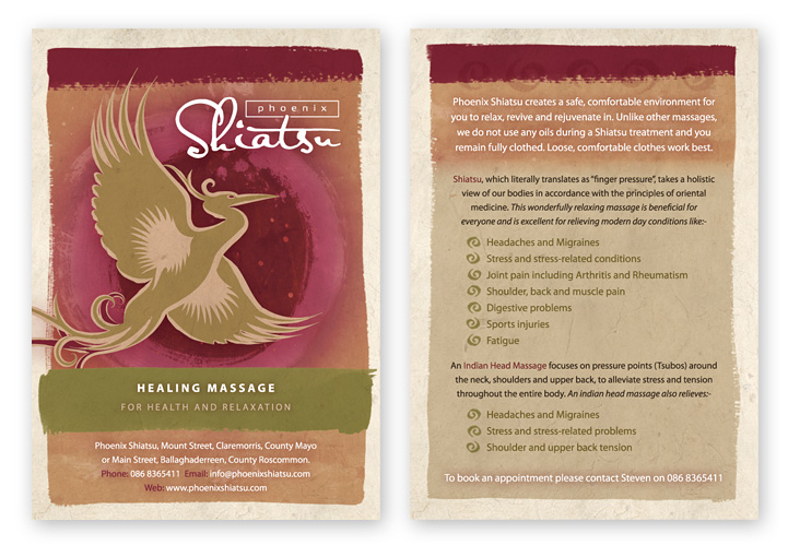 Phoenix Shiatsu postcard design