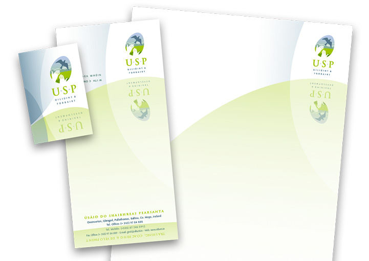 USP Training and Development business card, compliments slip and letterhead design